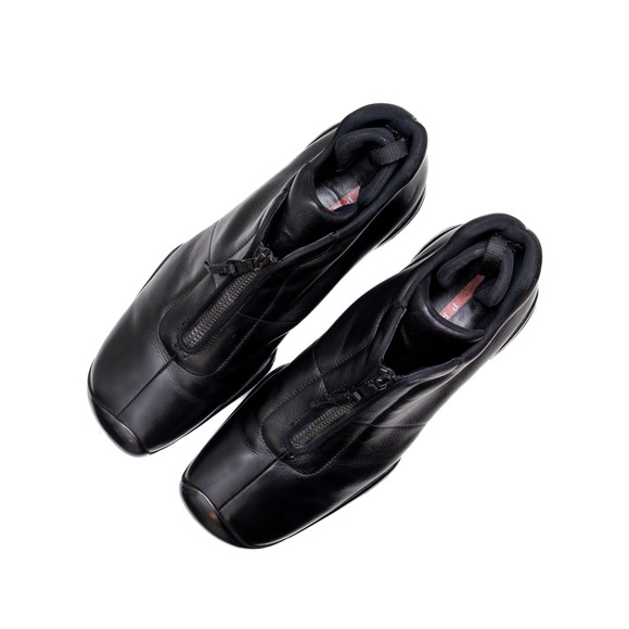 Vintage Men's Prada Sport Linea Rossa Black Leather Mid-Top Sneakers‎ Size US 11 - Picture 9 of 16